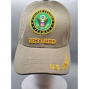 US Army Retired Hat US Warriors Khaki Tan Embroidered Military Veteran Cap